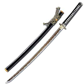 ブラックサロペット Made in Japan Japanese Katana 9260 Spring Steel with Gold Inscription Saya